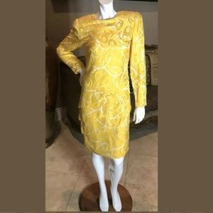 David Hayes Yellow Silk Print L/S Dress sz 8